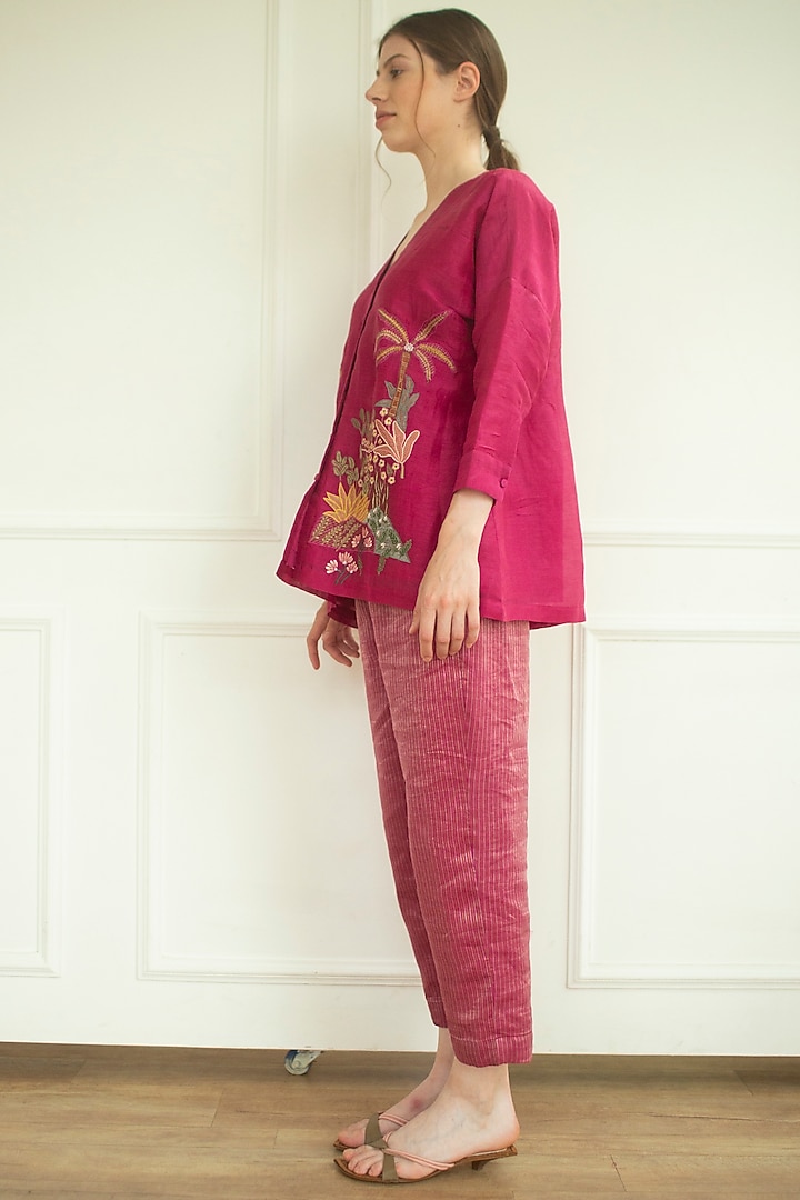 Pink Handloom Linen Silk Tunic Set by OJA at Pernia's Pop Up Shop