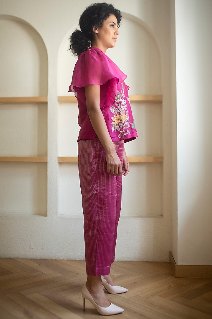 Pink Handloom Linen Silk Tunic Set by OJA at Pernia's Pop Up Shop