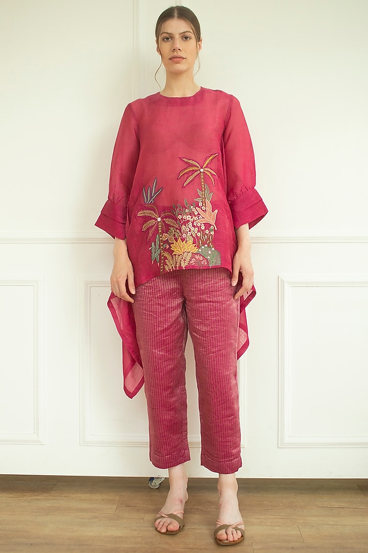 Pink Handloom Linen Silk Tunic Set by OJA at Pernia's Pop Up Shop