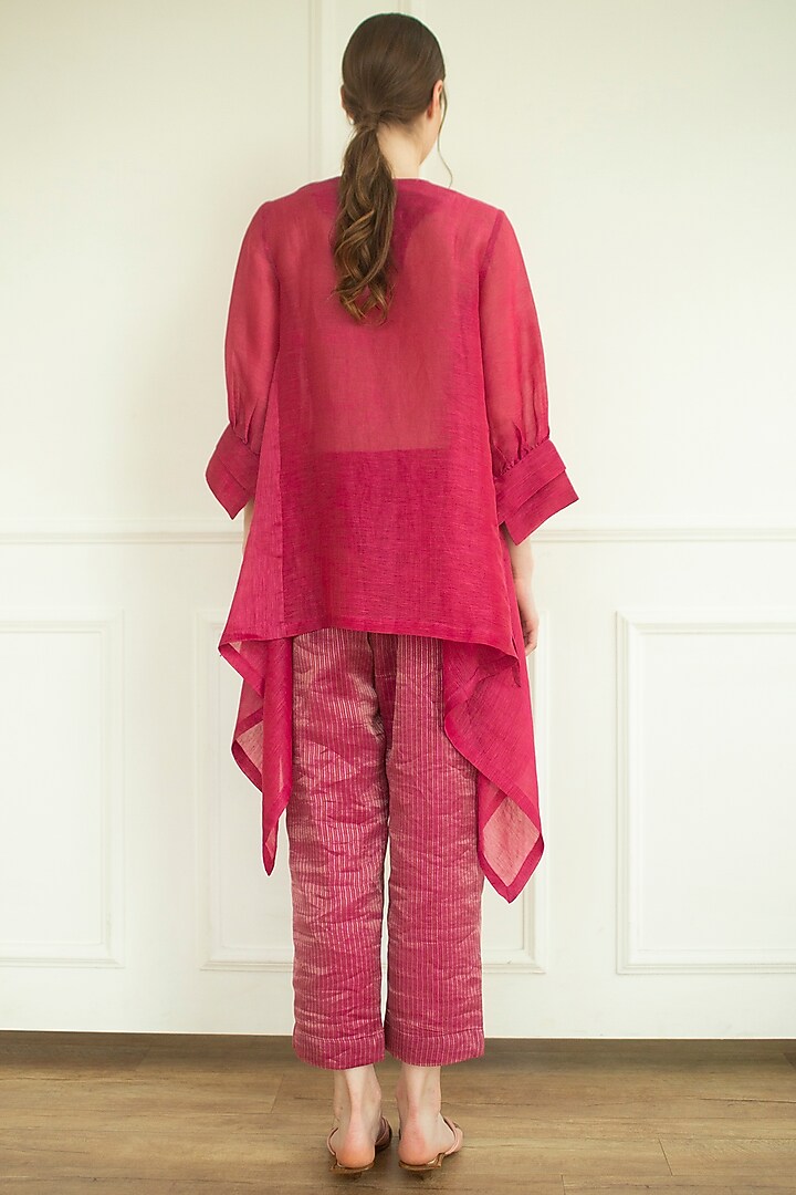 Pink Handloom Linen Silk Tunic Set by OJA at Pernia's Pop Up Shop