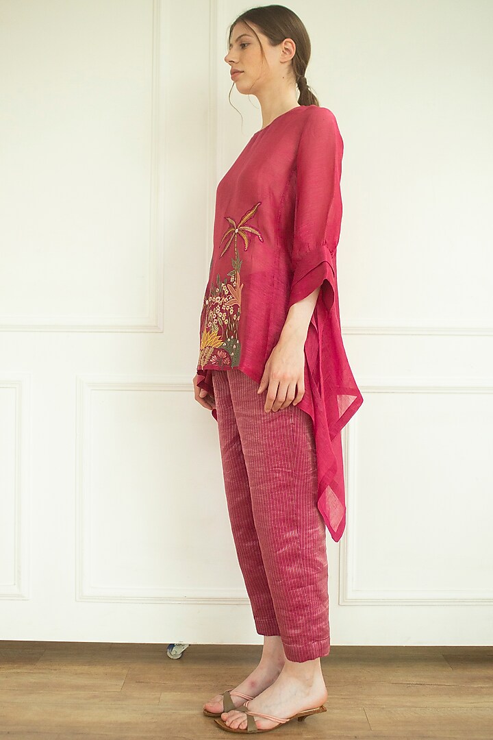 Pink Handloom Linen Silk Tunic Set by OJA at Pernia's Pop Up Shop