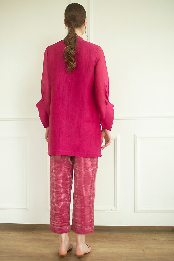 Pink Handloom Linen Silk Tunic Set by OJA at Pernia's Pop Up Shop