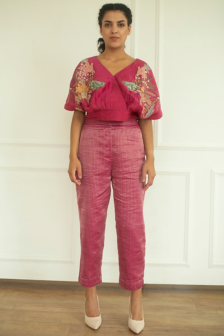 Pink Handloom Linen Silk Tunic Set by OJA at Pernia's Pop Up Shop