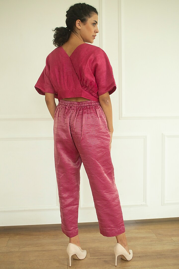 Pink Handloom Linen Silk Tunic Set by OJA at Pernia's Pop Up Shop