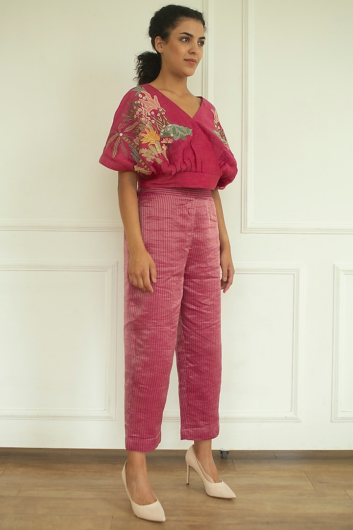 Pink Handloom Linen Silk Tunic Set by OJA at Pernia's Pop Up Shop