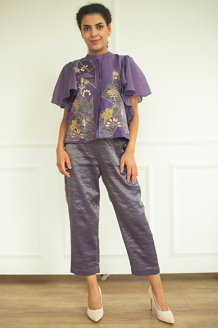 Plum Handloom Linen Silk Tunic Set by OJA at Pernia's Pop Up Shop