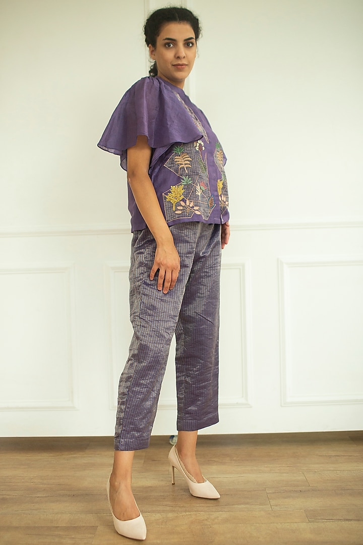 Plum Handloom Linen Silk Tunic Set by OJA at Pernia's Pop Up Shop