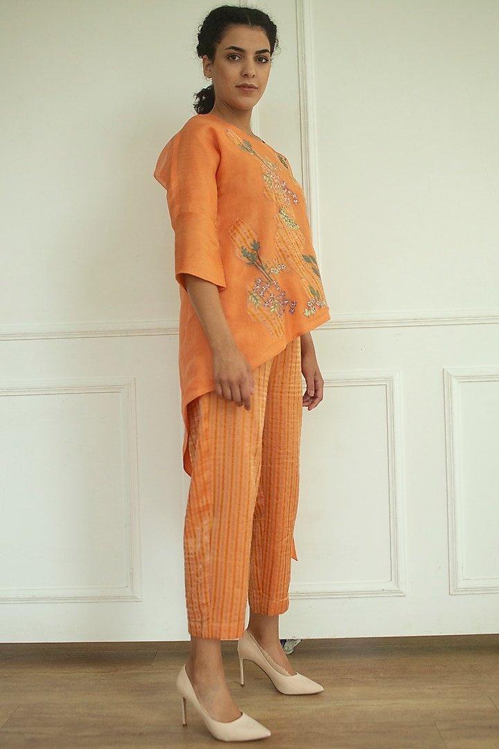 Orange Embroidered Tunic Set by OJA at Pernia's Pop Up Shop