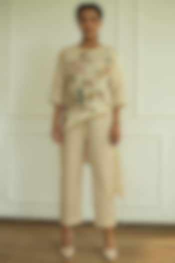 Cream Handloom Linen Silk Tunic Set by OJA at Pernia's Pop Up Shop