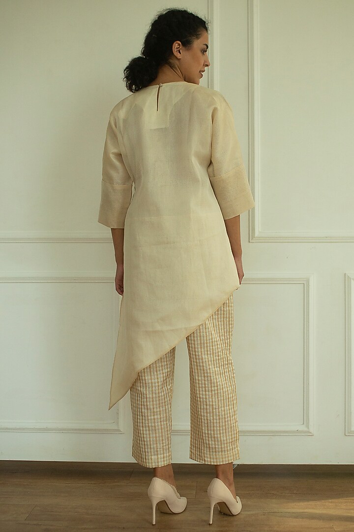 Cream Handloom Linen Silk Tunic Set by OJA at Pernia's Pop Up Shop