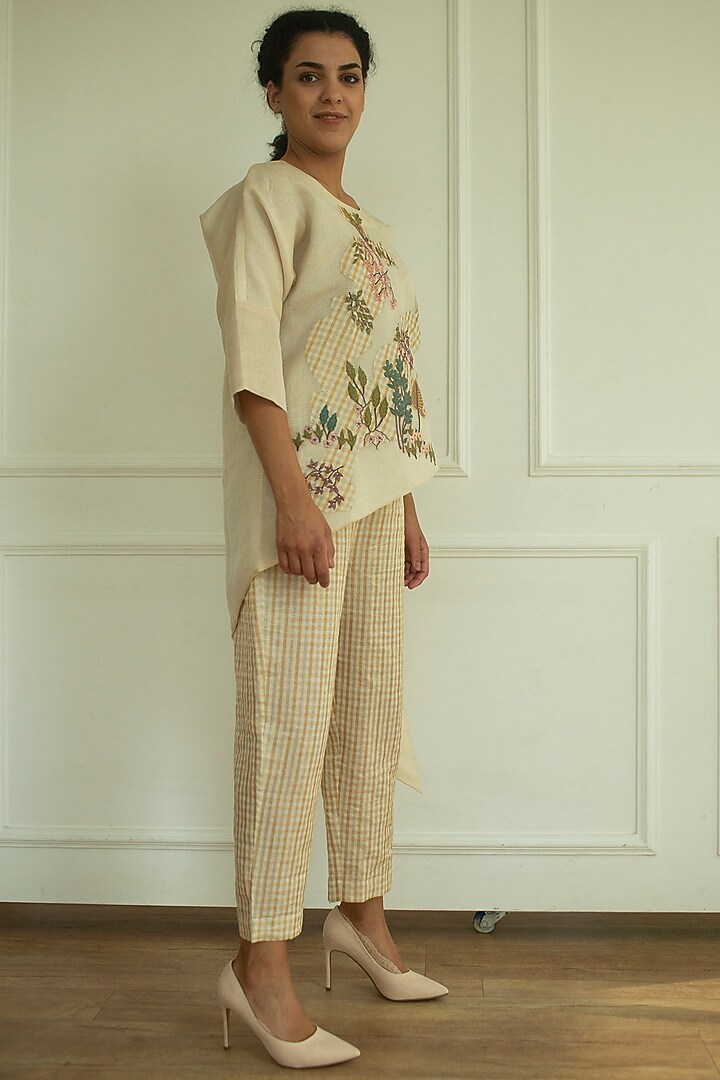 Cream Handloom Linen Silk Tunic Set by OJA at Pernia's Pop Up Shop