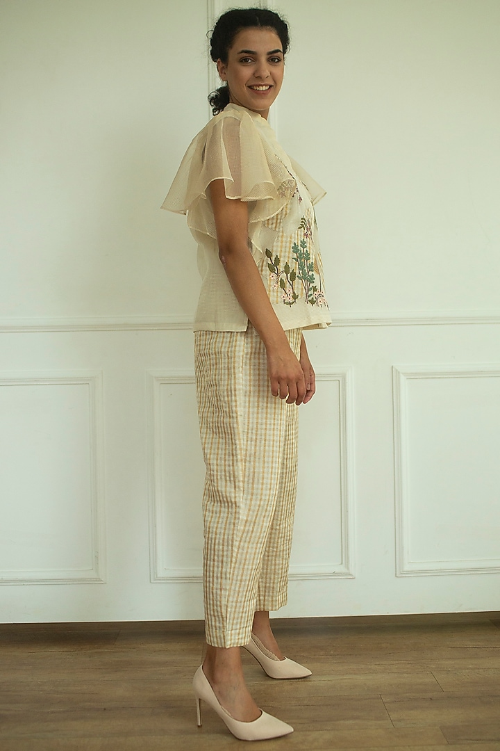 Cream Handloom Linen Silk Tunic Set by OJA at Pernia's Pop Up Shop