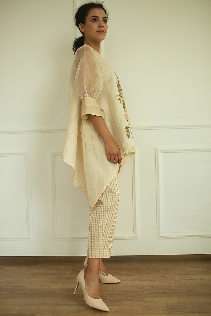 Cream Handloom Linen Silk Tunic Set by OJA at Pernia's Pop Up Shop