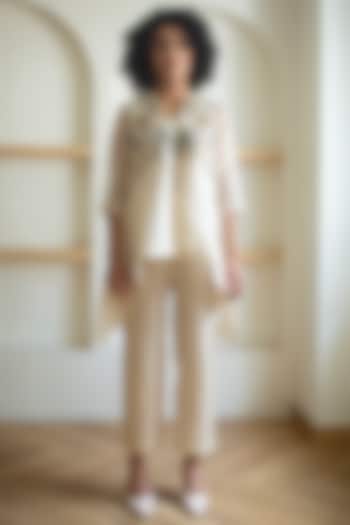 Cream Handloom Linen Silk Tunic Set by OJA at Pernia's Pop Up Shop