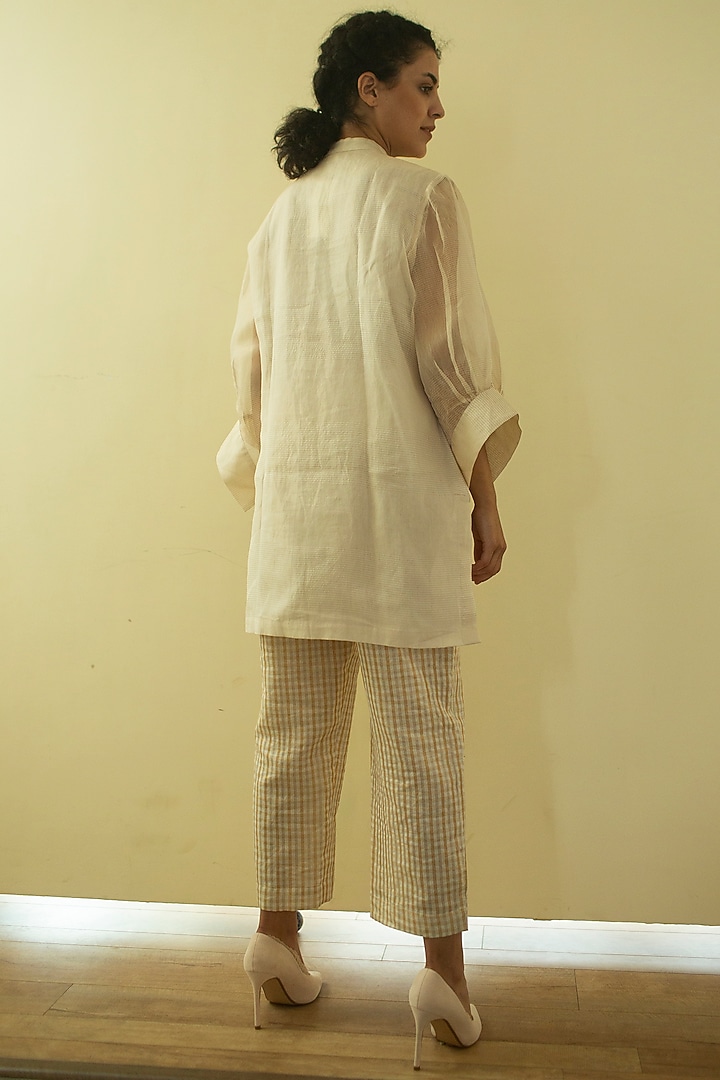 Cream Handloom Linen Silk Tunic Set by OJA at Pernia's Pop Up Shop