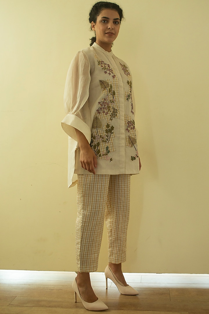 Cream Handloom Linen Silk Tunic Set by OJA at Pernia's Pop Up Shop