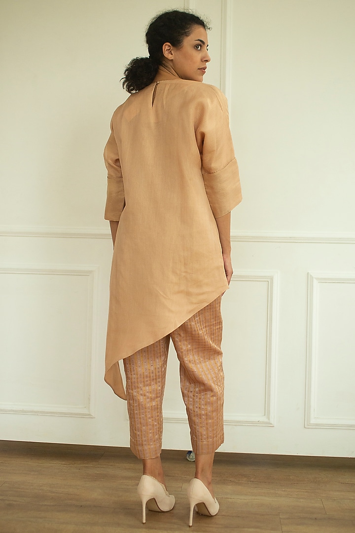 Light Brown Handloom Linen Silk Tunic Set by OJA at Pernia's Pop Up Shop