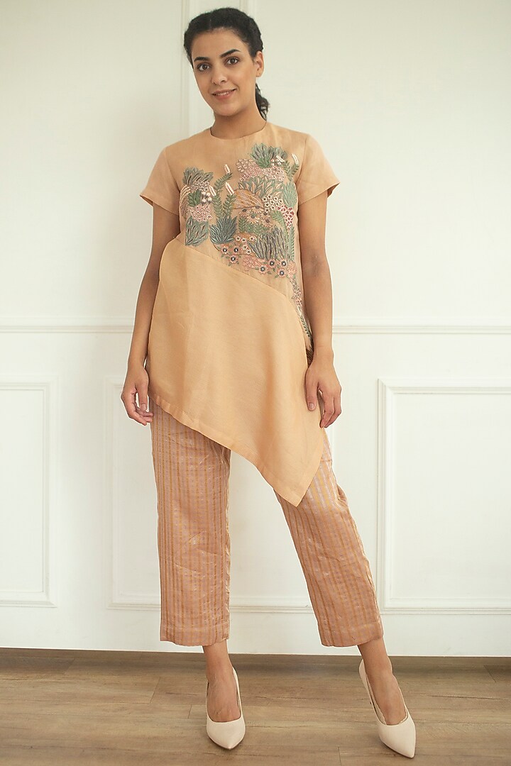 Light Brown Embroidered Tunic Set by OJA at Pernia's Pop Up Shop