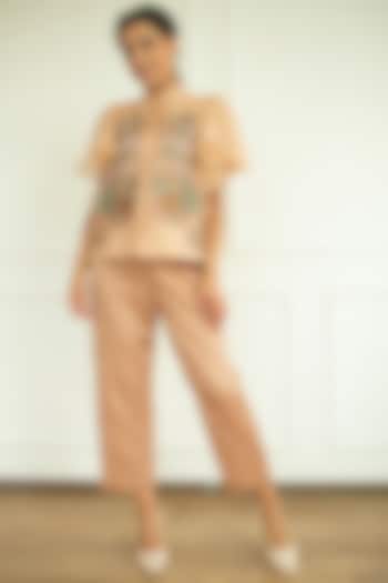 Light Brown Handloom Linen Silk Tunic Set by OJA