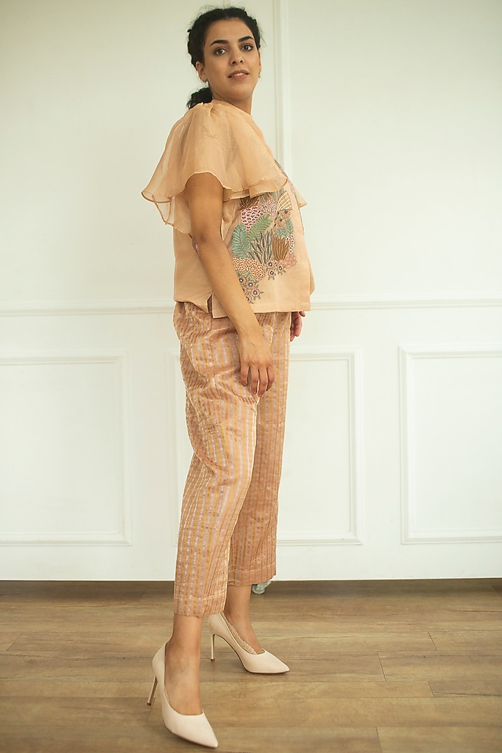 Light Brown Handloom Linen Silk Tunic Set by OJA at Pernia's Pop Up Shop