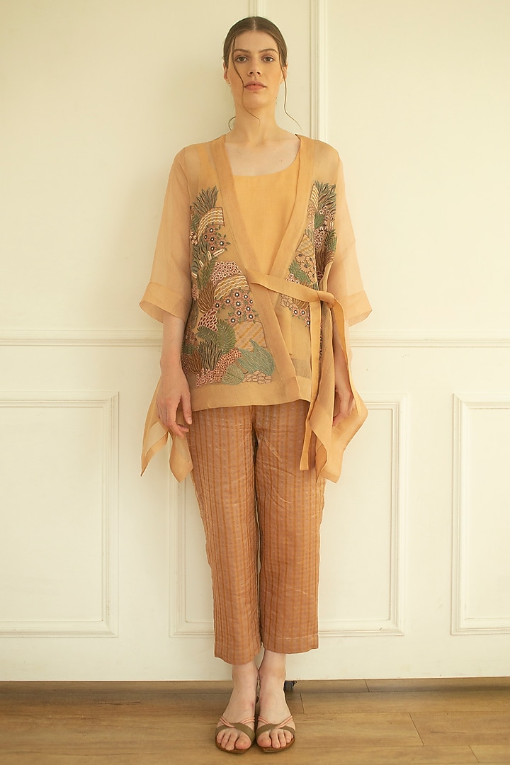 Rose Gold Handloom Linen Silk Tunic Set by OJA at Pernia's Pop Up Shop