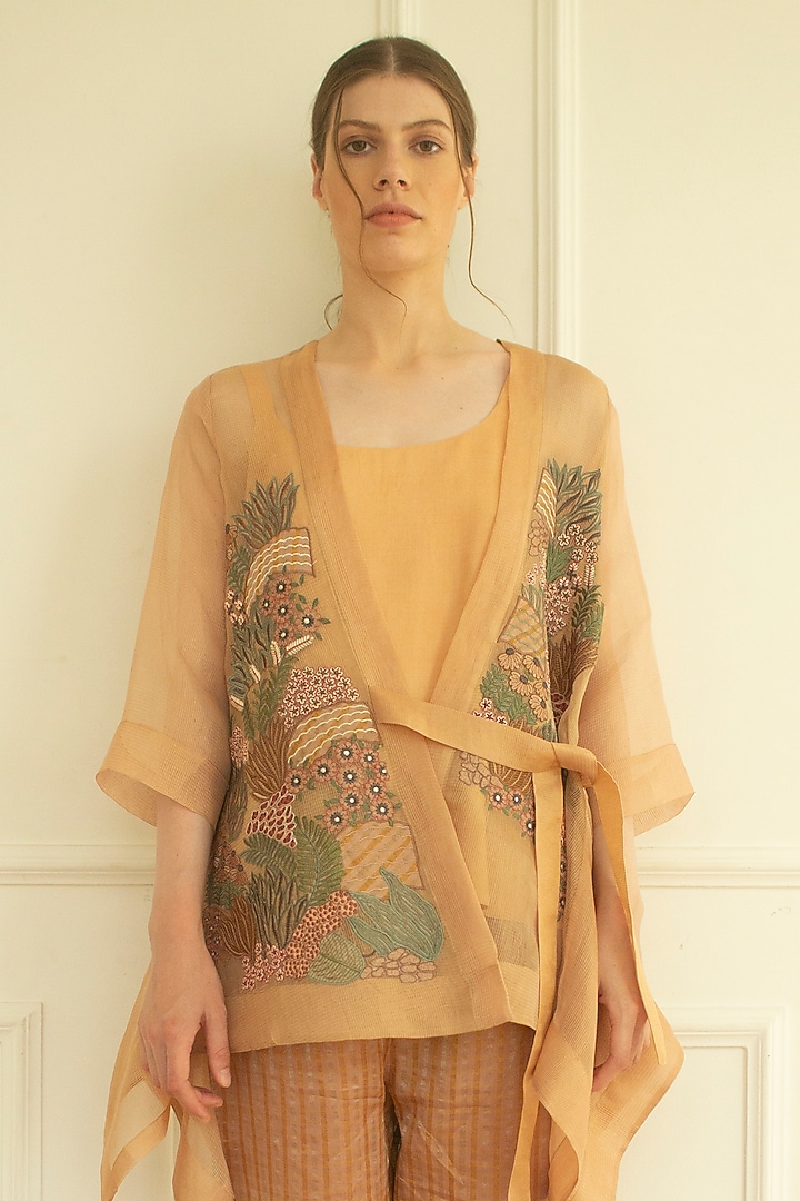 Rose Gold Handloom Linen Silk Tunic Set by OJA at Pernia's Pop Up Shop