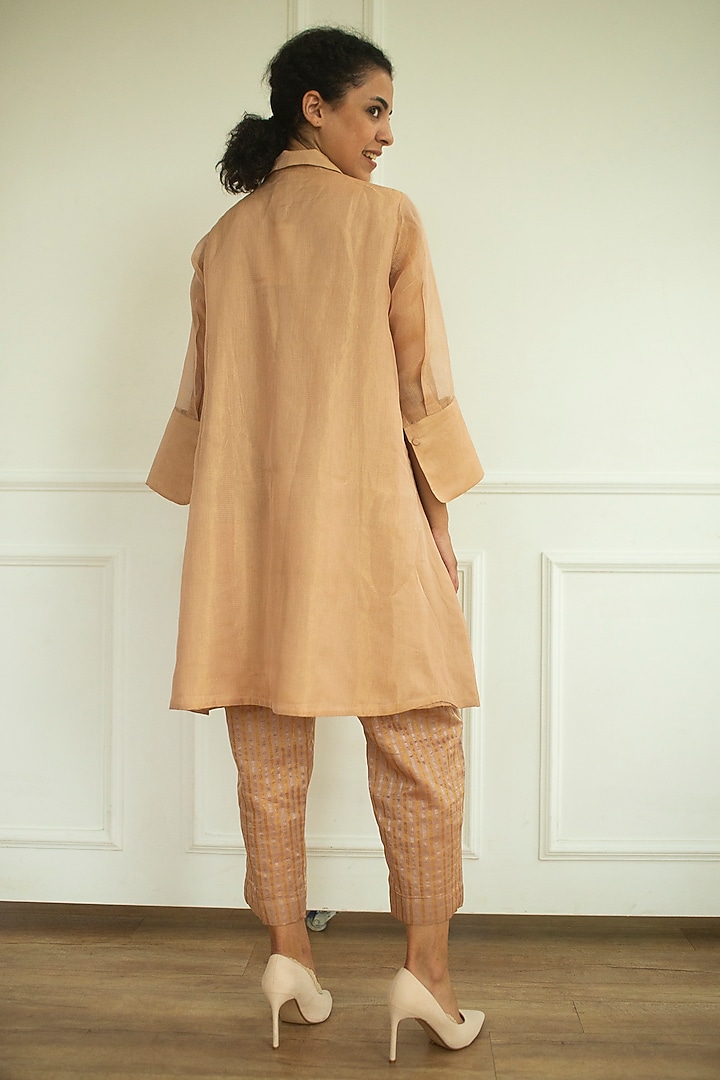 Rose Gold Linen Silk Embroidered Tunic Set by OJA at Pernia's Pop Up Shop
