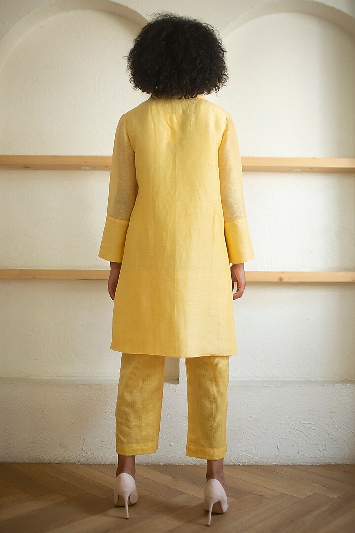 Yellow Handloom Linen Silk Tunic Set by OJA at Pernia's Pop Up Shop
