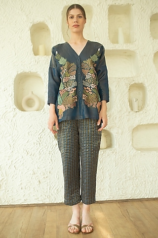 Marina Linen Silk Embroidered Tunic Set by OJA