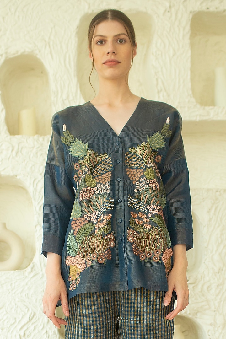 Marina Linen Silk Embroidered Tunic Set by OJA at Pernia's Pop Up Shop