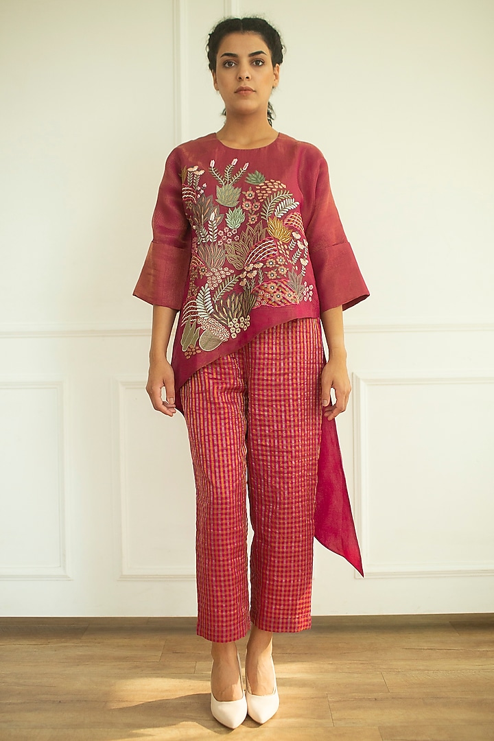 Flamingo Handloom Linen Silk Tunic Set by OJA