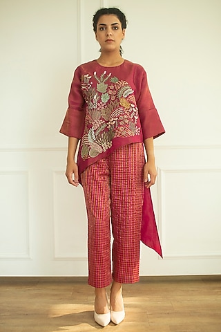 Flamingo Handloom Linen Silk Tunic Set by OJA