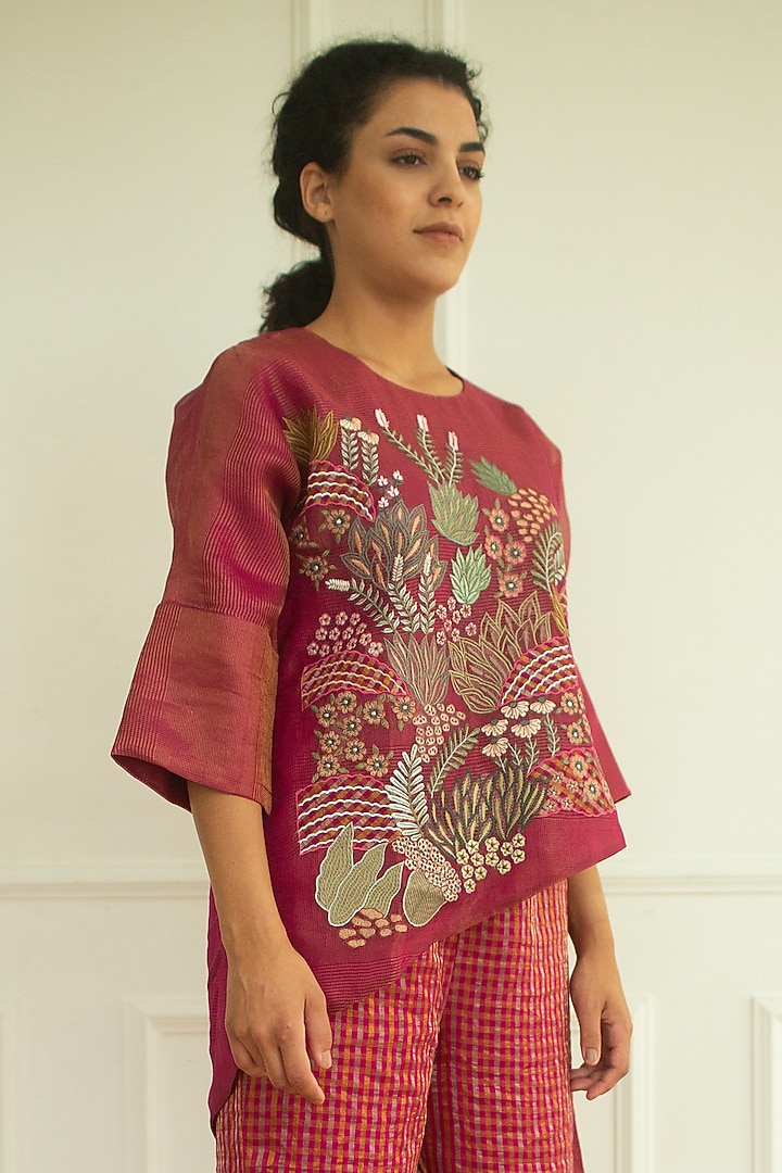 Flamingo Handloom Linen Silk Tunic Set by OJA at Pernia's Pop Up Shop