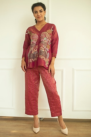 Flamingo Handloom Linen Silk Tunic Set by OJA