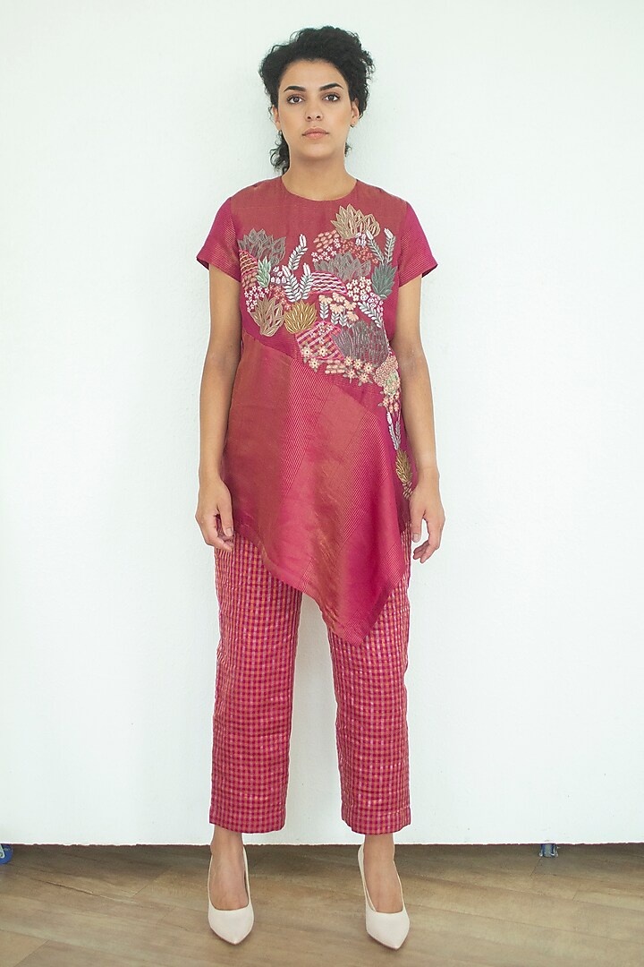 Flamingo Handloom Linen Silk Tunic Set by OJA at Pernia's Pop Up Shop
