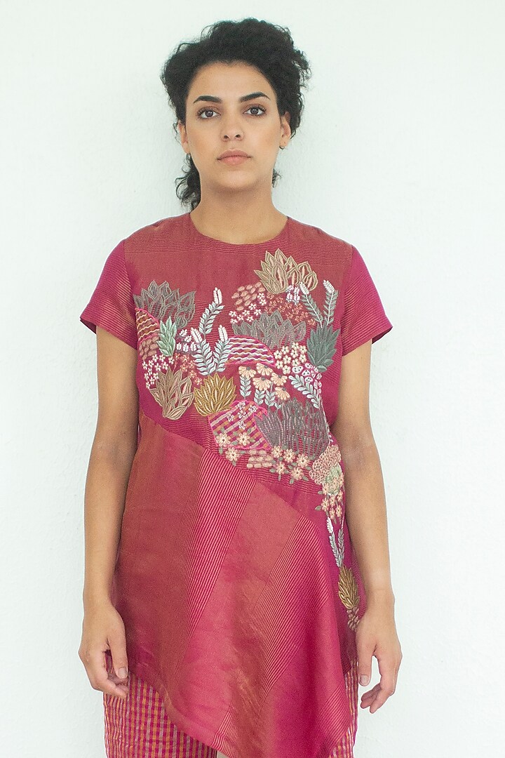 Flamingo Handloom Linen Silk Tunic Set by OJA at Pernia's Pop Up Shop