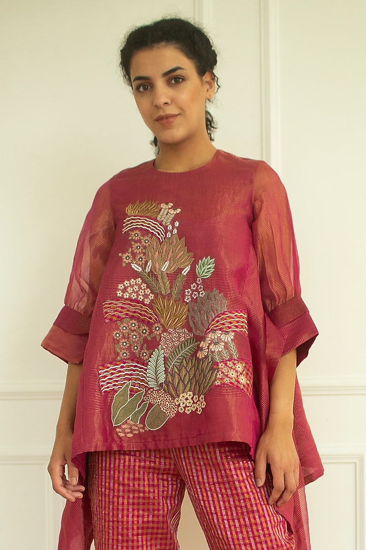 Flamingo Handloom Linen Silk Tunic Set by OJA at Pernia's Pop Up Shop