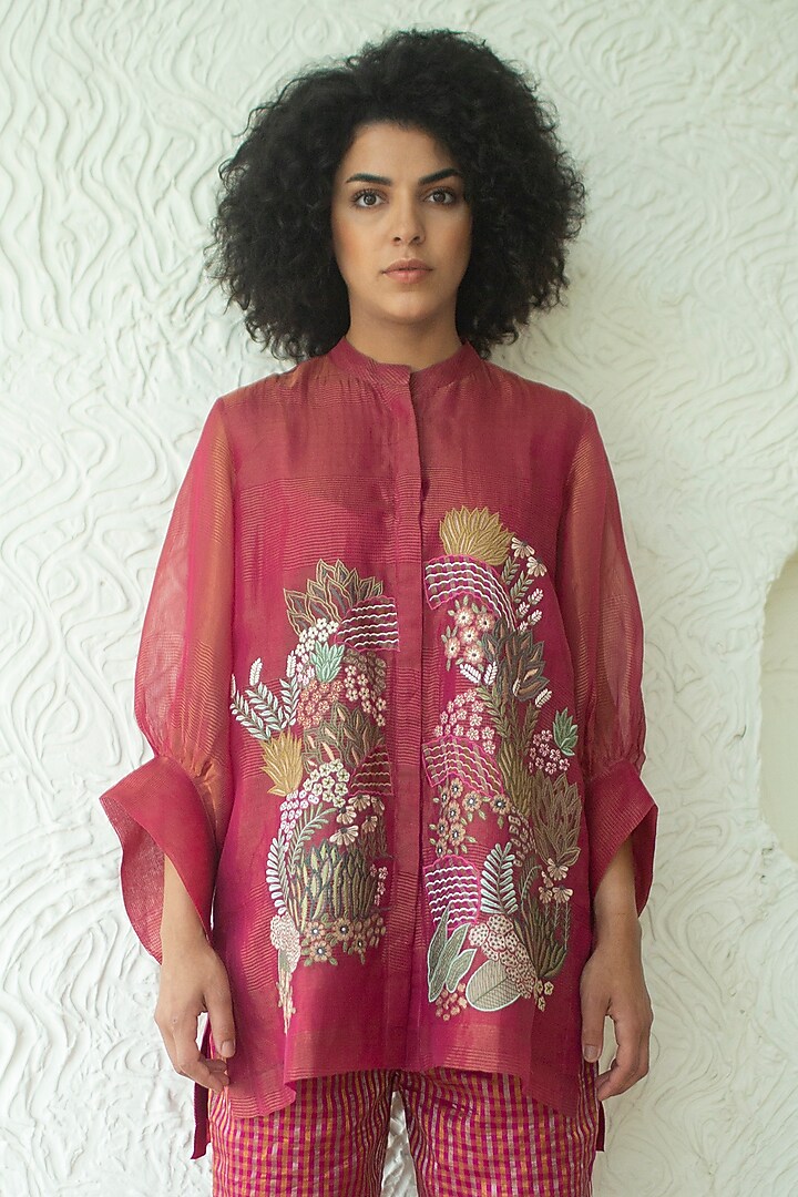 Flamingo Handloom Linen Silk Tunic Set by OJA at Pernia's Pop Up Shop