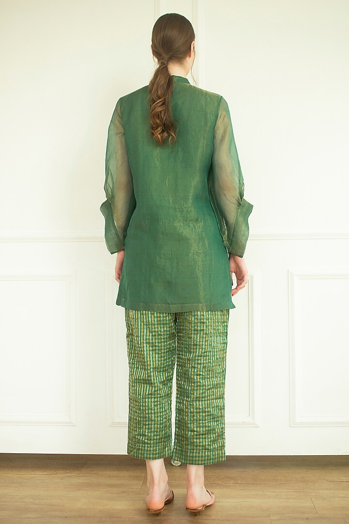 Plantation Green Handloom Linen Silk Tunic Set by OJA at Pernia's Pop Up Shop