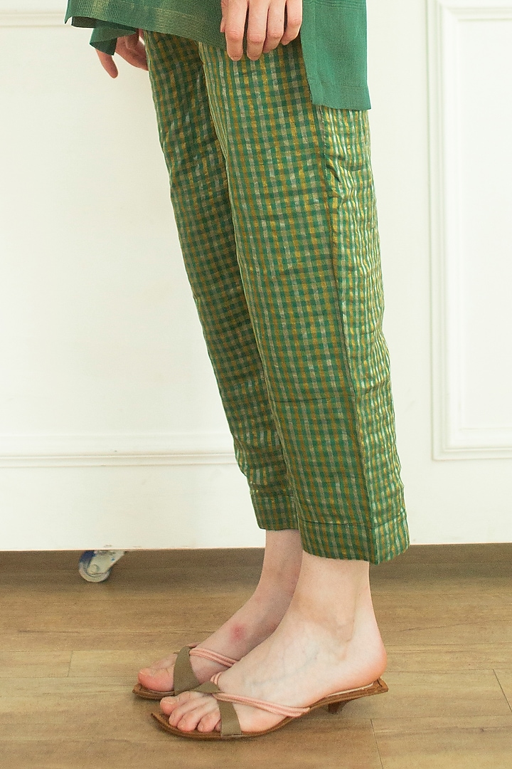 Plantation Green Handloom Linen Silk Tunic Set by OJA at Pernia's Pop Up Shop