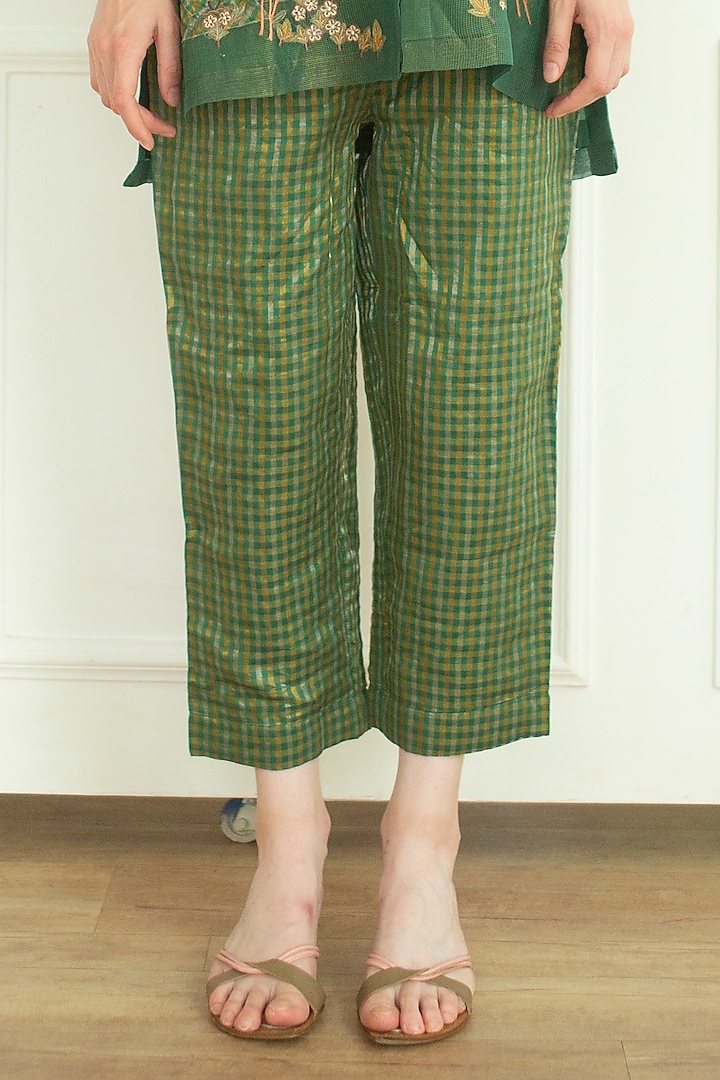 Plantation Green Handloom Linen Silk Tunic Set by OJA at Pernia's Pop Up Shop