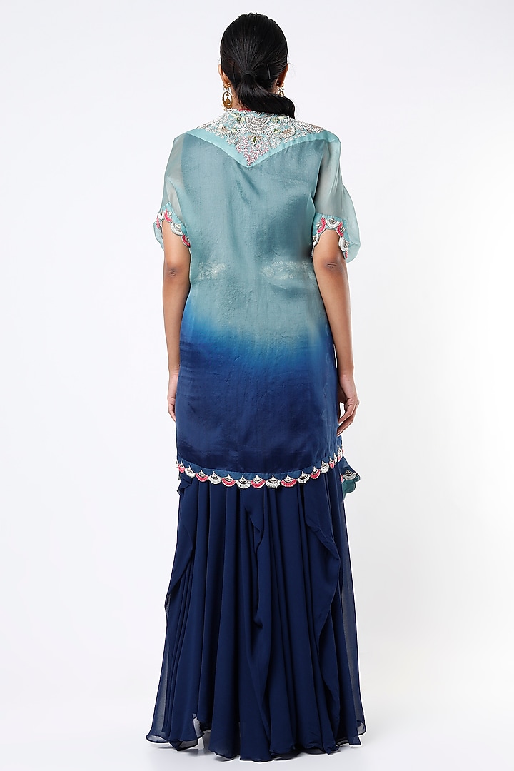 Cobalt Blue Embroidered Wedding Anarkali Set by Ojasvini at Pernia's Pop Up Shop