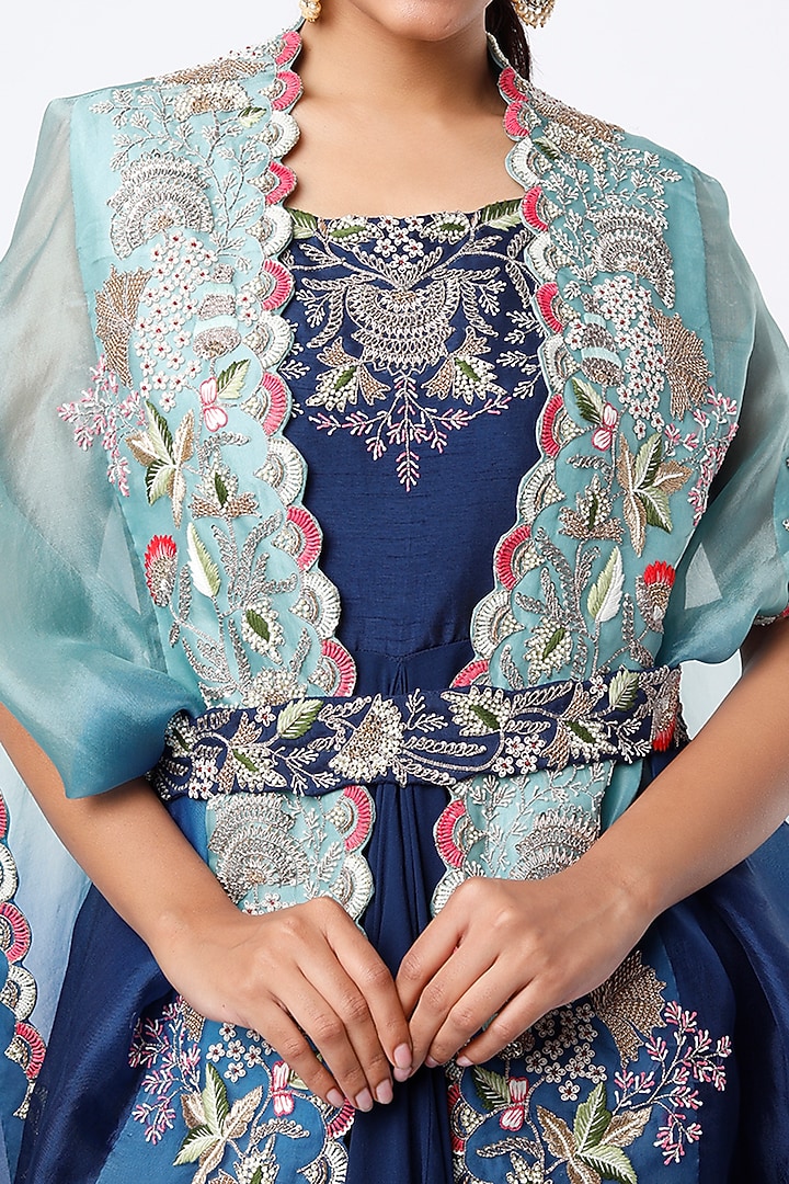 Cobalt Blue Embroidered Wedding Anarkali Set by Ojasvini at Pernia's Pop Up Shop