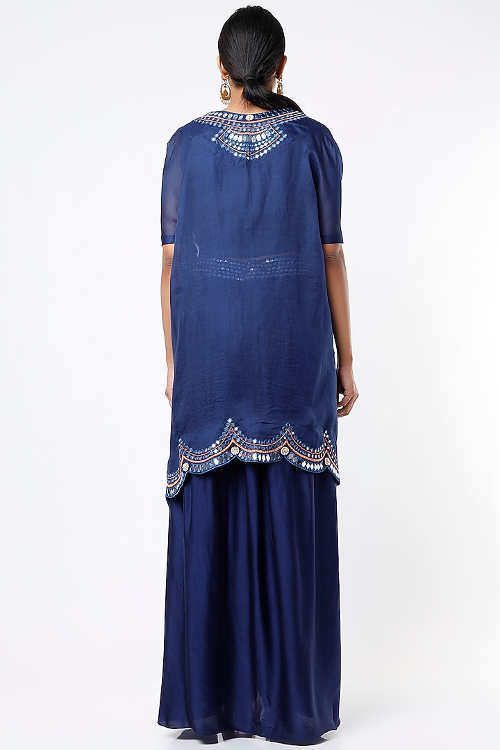 Midnight Blue Embroidered Cape Set by Ojasvini at Pernia's Pop Up Shop