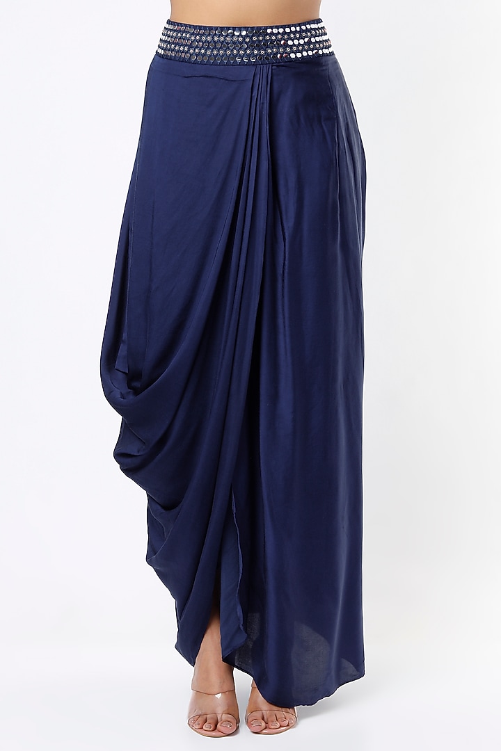 Midnight Blue Embroidered Cape Set by Ojasvini at Pernia's Pop Up Shop