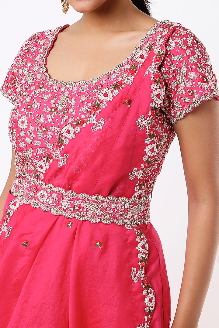 Fuchisa Embroidered Draped Wedding Lehenga Set by Ojasvini at Pernia's Pop Up Shop