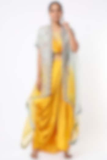 Yellow Embroidered Cape Set by Ojasvini