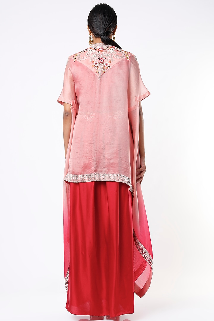 Cherry Red Embroidered Cape Set by Ojasvini at Pernia's Pop Up Shop
