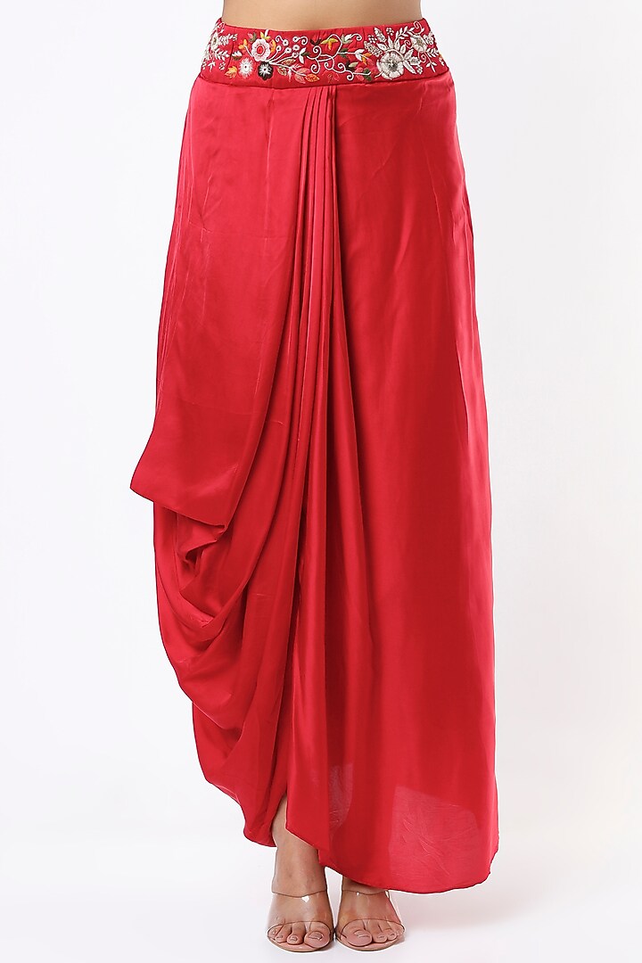 Cherry Red Embroidered Cape Set by Ojasvini at Pernia's Pop Up Shop