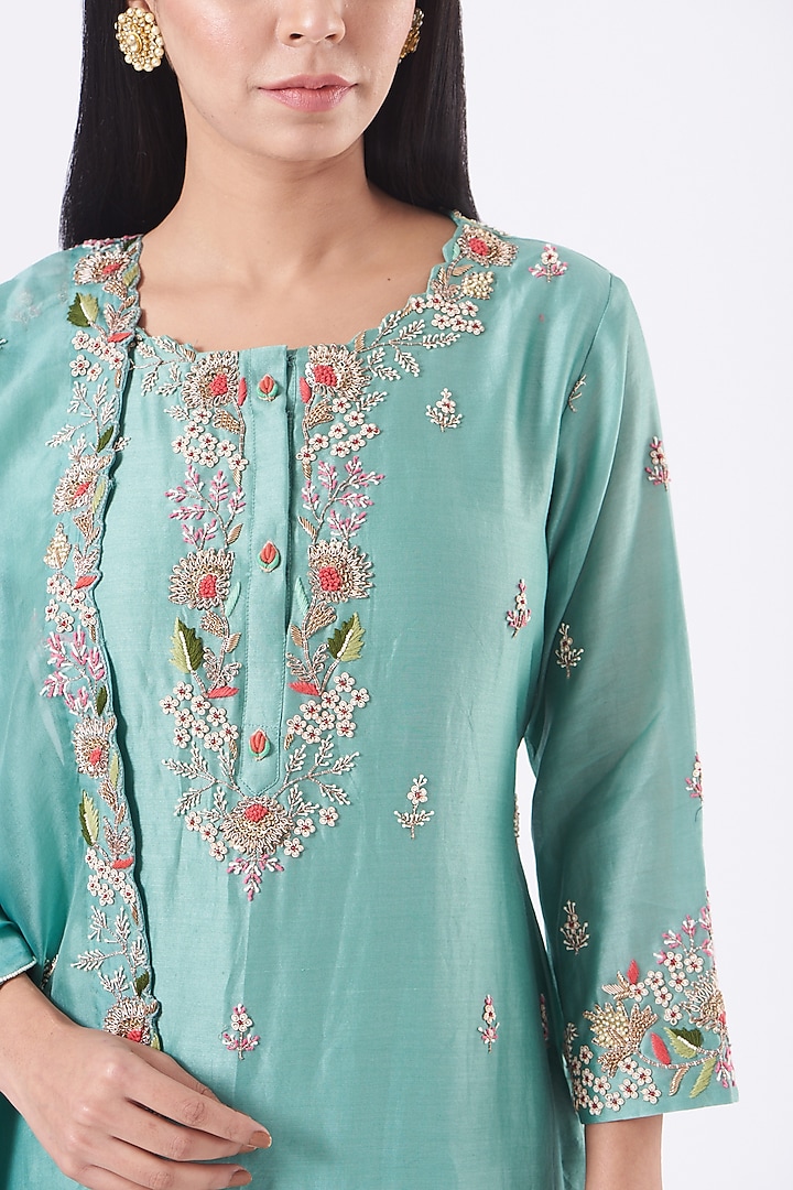 Teal Blue Wedding Sharara Set With Zardosi Work by Ojasvini at Pernia's Pop Up Shop